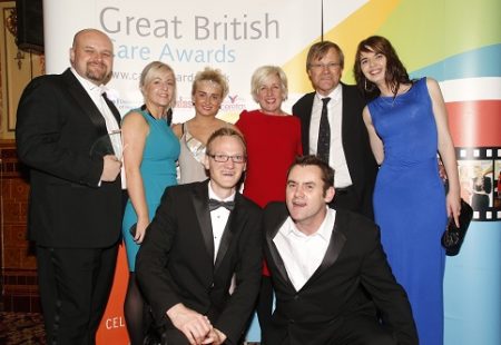 Martin Holmes and colleagues celebrate award win with Julie Hesmondhalgh and Dav