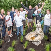 The team from LLoyds Bank didn't let the rain dampen their enthusiasm, hard at work redeveloping the St Lukes gardens