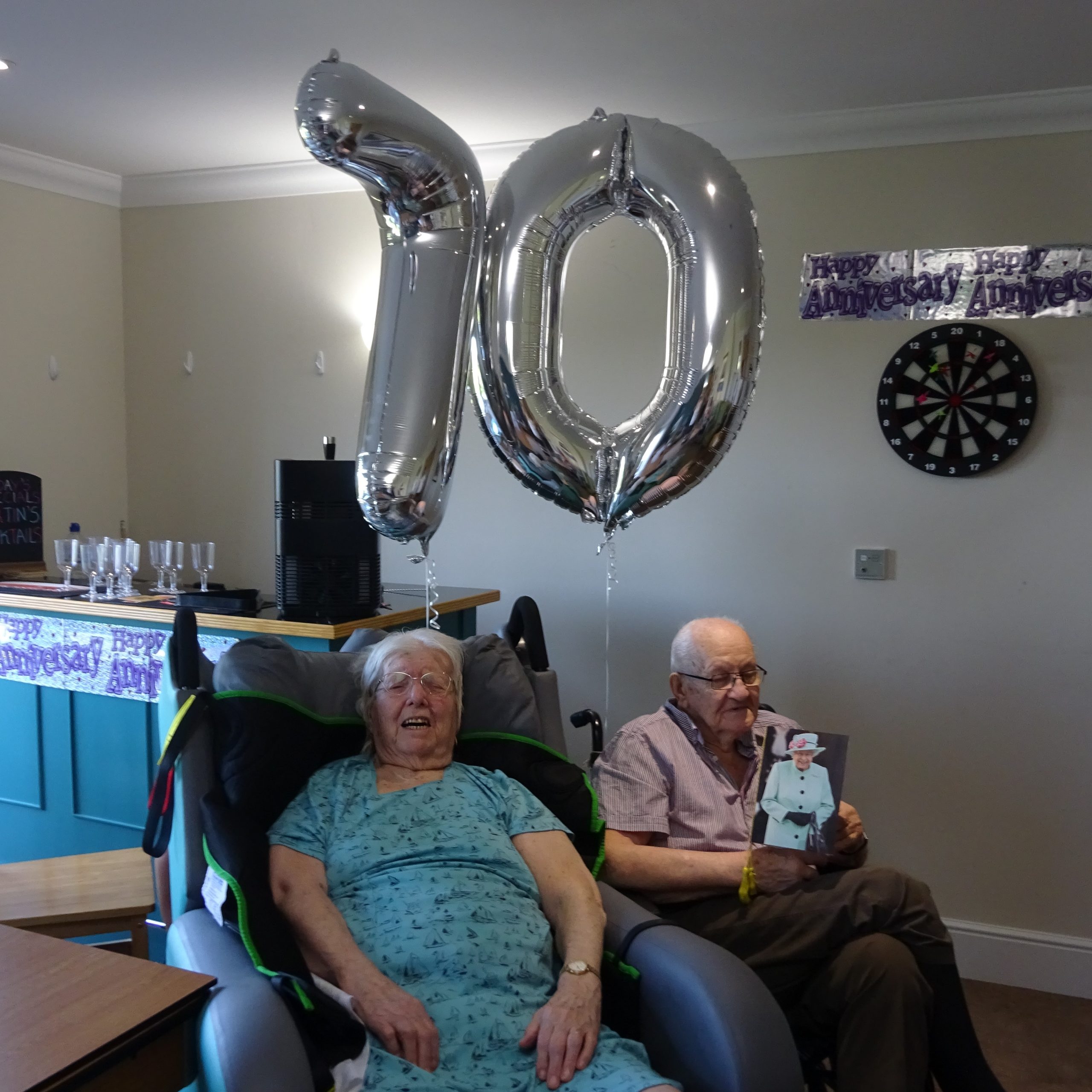 Teddy and Marion 70th Anniversary with card from the Queen