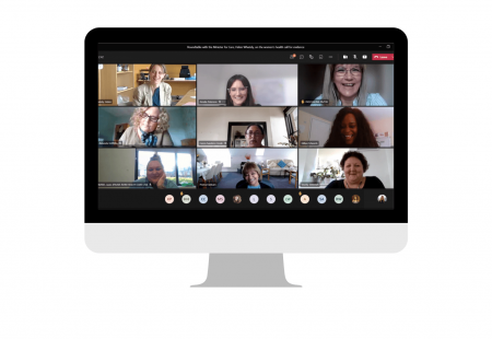 Group zoom screenshot showing the contributing to women’s health call