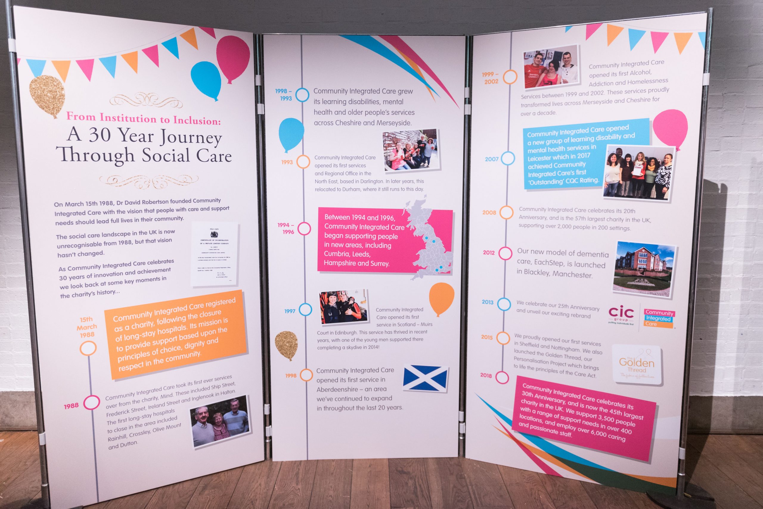30th birthday banner for Community Integrated Care, one of the UK's largest health and social care charities.