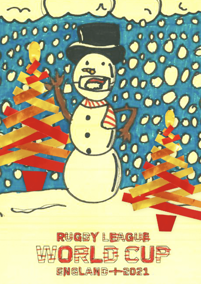 Christmas card created by person supported for Rugby league World Cup