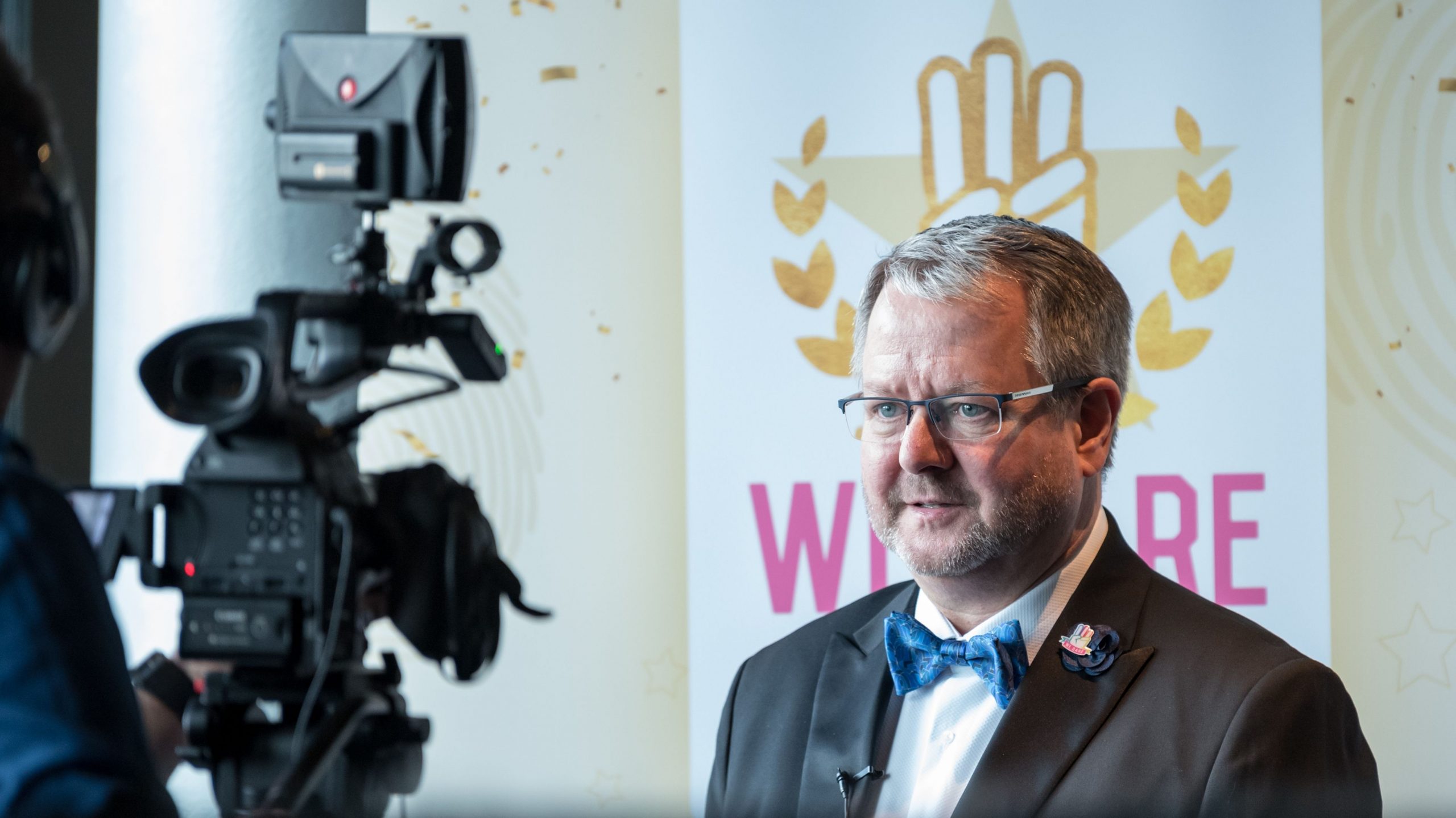 Mark talking to camera at the we dare awards