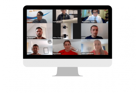 Zoom screen shot showing the aspiring presenters hosting the exclusive webcast
