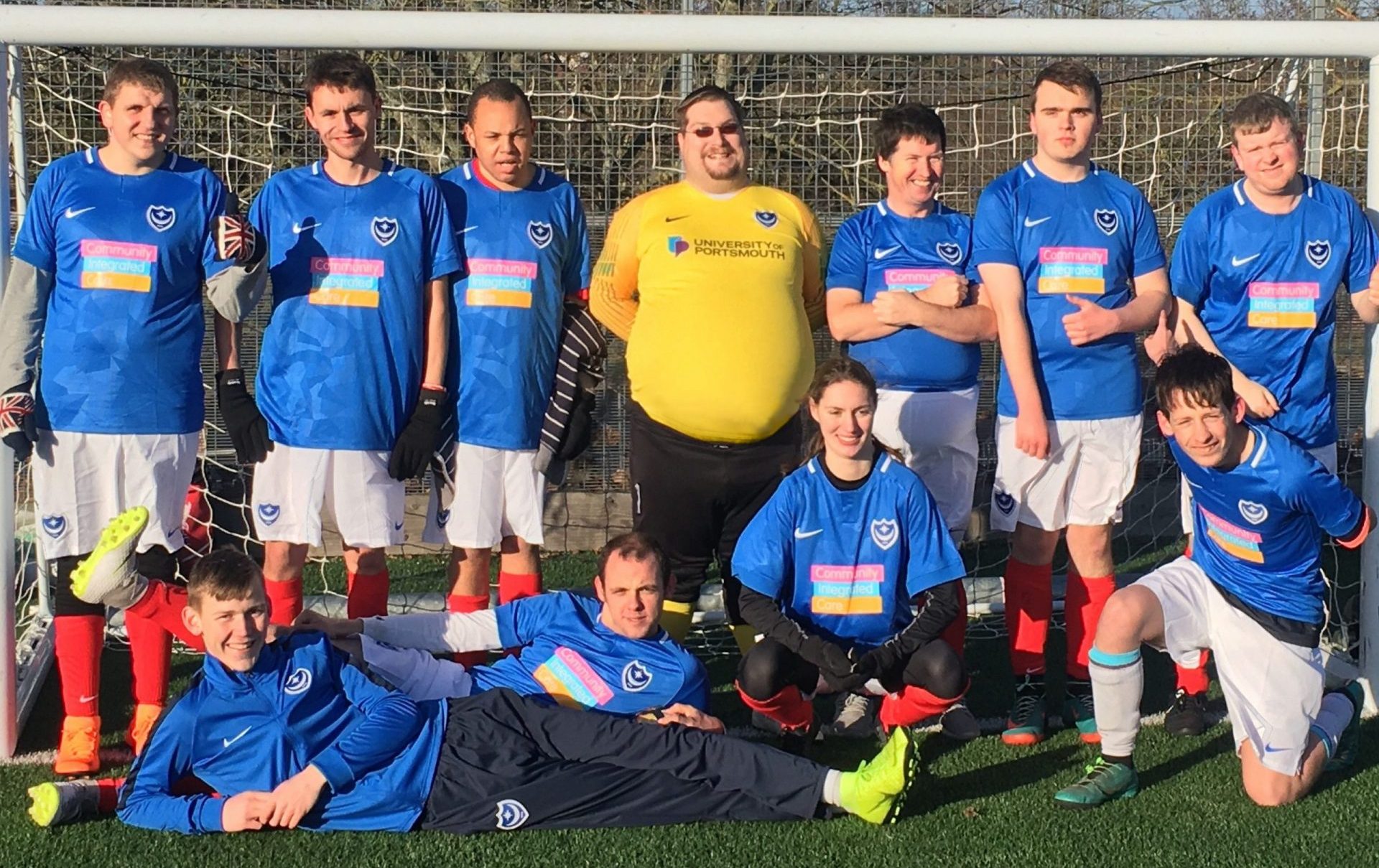 Pompey in the community group shot in front of goal football