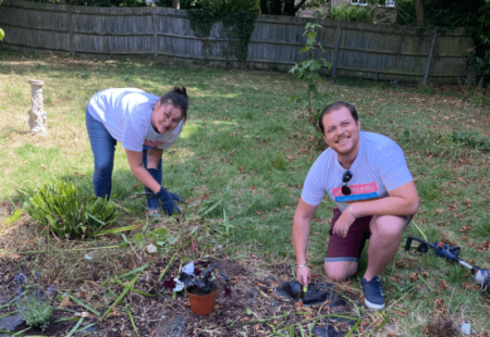 Colleagues of COmmunity Integrated Care working on the garden at Linda Grove