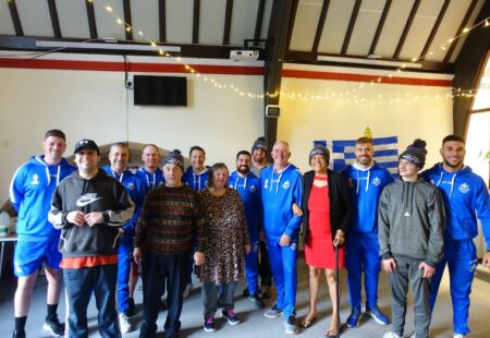 Players from RLWC Greece men's team visit people supprted in Sheffield at Heeley Green church