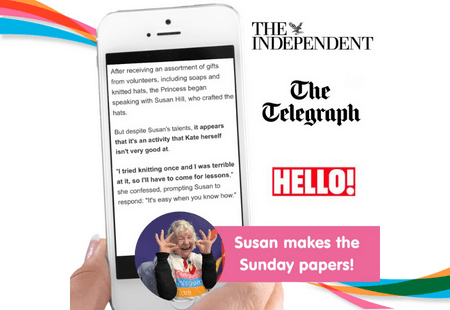 Clipping from the newspapers The Telegraph, Hello and The Independent, of Susan's meeting with the Princess of Wales.