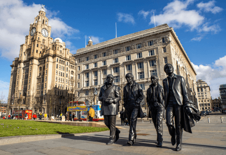 The British Music Experience Museum in Liverpool with the Beatles statue in front of the bulding