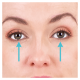 A human face with two blue arrows pointing to the eyes.