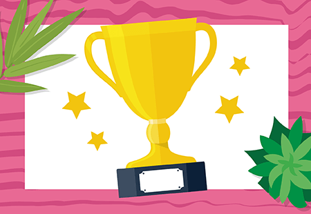 Graphic image of trophy with stars surrounding.