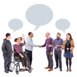 Group of people with speech bubbles above their heads