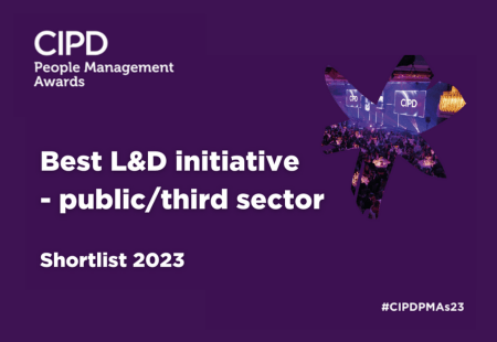 CIPD Awards banner reading 'Best L&D Initiative - public/third sector. Shortlist 2023. #CIPDPMAs23.'