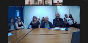 Screen shot of a Zoom call featuring the Inspire team meeting Community Integrated Care's Quality Advisors