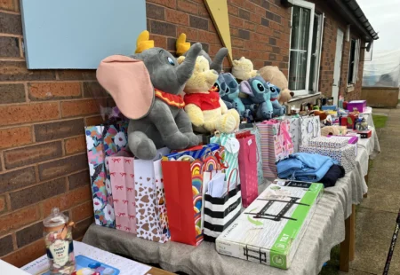 A table full of gifts and prizes from Griffin Lodge Summer Fair