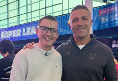 Matt Price pictured with Wigan Warriors Coach, Matt Peet.
