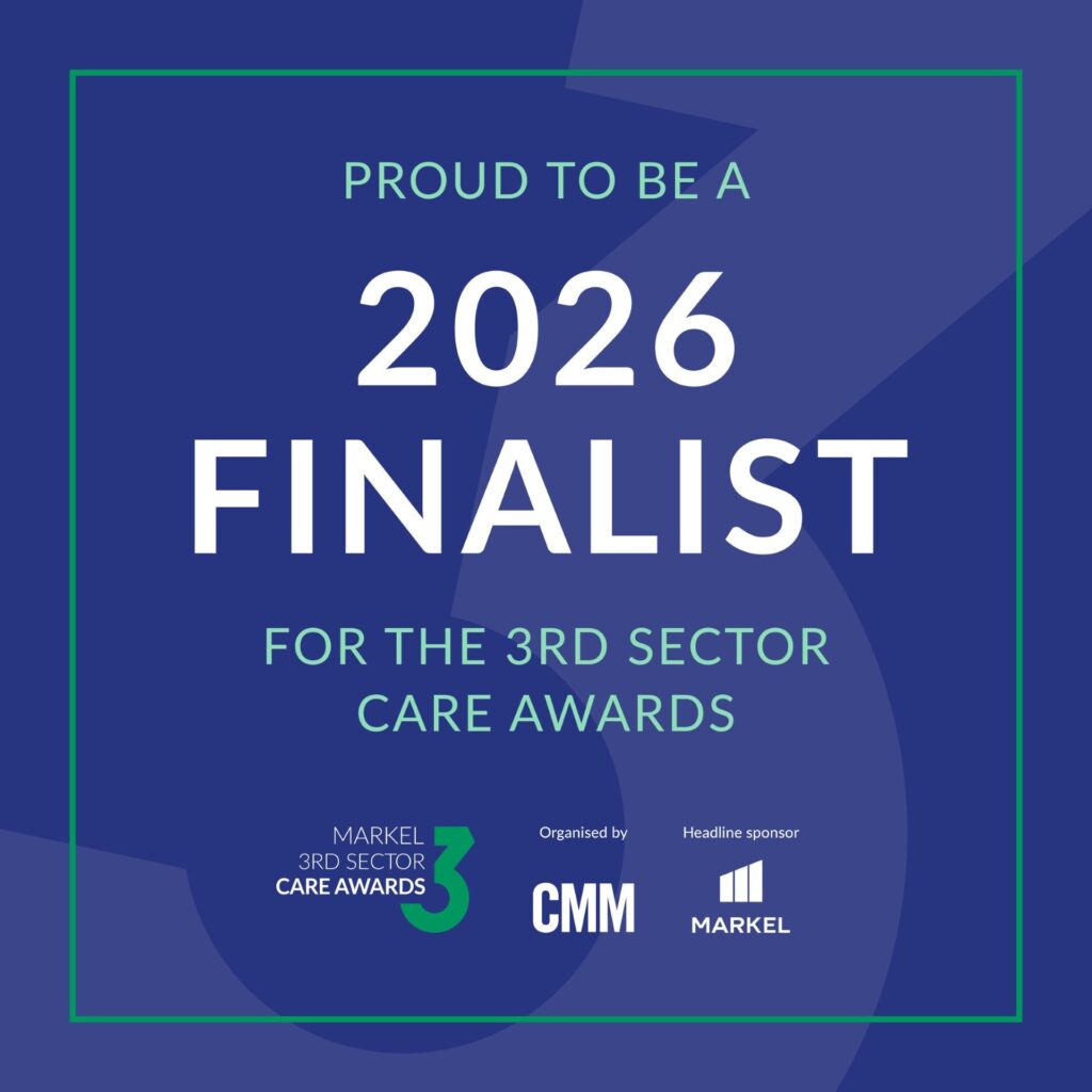 A blue banner reads - 'Proud to be a 2026 finalist for the 3rd Sector Care Awards'