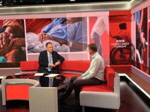 One of our colleagues sat in the BBC newsroom chatting to a presenter