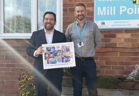 Jim Kane, our CEO, stood with David Baines MP outside of Mill Point Supported Living Service